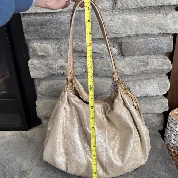 Tory Burch Gold Leather Oversized Dean Hobo Bag Purse Large Metallic Tassel Gold - Picture 5 of 9